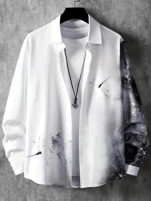 Ανδρικό casual πουκάμισο με μακριά μανίκια και πέτο, για μεγάλες διαστάσεις - DH202