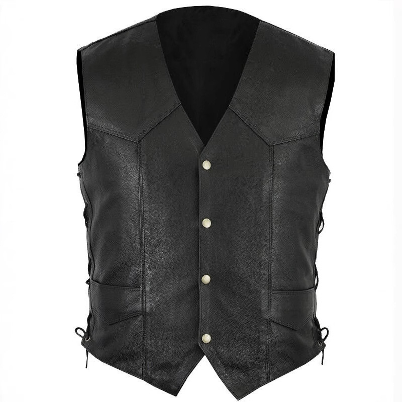 Tarpvalstybinis tiekimas iš „Amazon“ vyriškos odinės liemenės su V formos iškirpte, vieneilės liemenės su šoniniais dirželiais