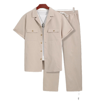 Мъжки ежедневен комплект с яка, риза и панталон, голям размер, външна търговия, трансграничен 3XL 4XL, хляб, каре
