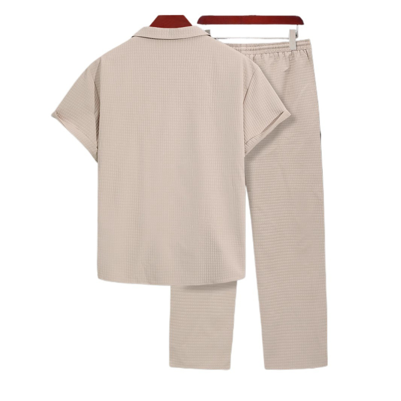 Pluss-suuruses väliskaubanduse piiriülene 3XL 4XL ruuduline meeste vabaaja ülikonnakraega särgi ja pükste komplekt meestele