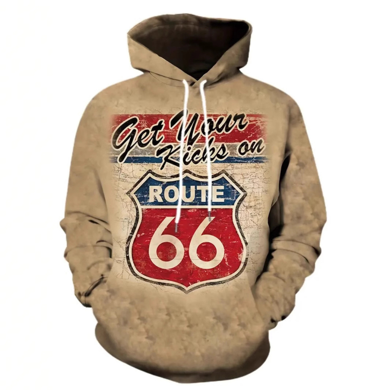 Férfi tavaszi és őszi Joker hosszú ujjú pulóver, kapucnis pulóver, európai és amerikai klasszikus retró 66-os szlogennel, 3D digitális nyomtatással