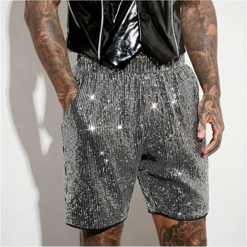 2025 m. nauji vyriški blizgantys tiesūs šortai su blizgučiais