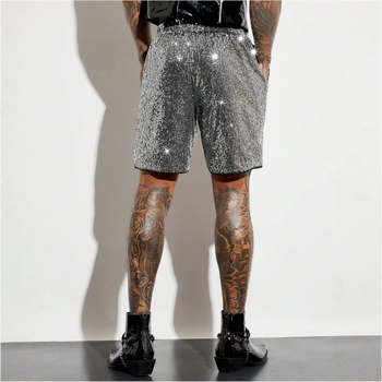 2025 m. nauji vyriški blizgantys tiesūs šortai su blizgučiais