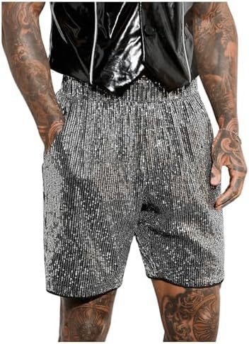 2025 m. nauji vyriški blizgantys tiesūs šortai su blizgučiais