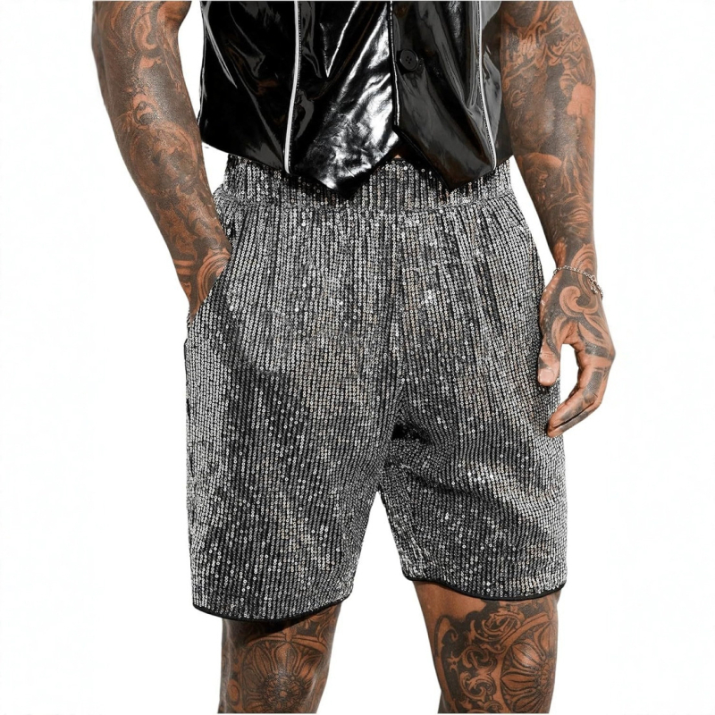 2025 m. nauji vyriški blizgantys tiesūs šortai su blizgučiais