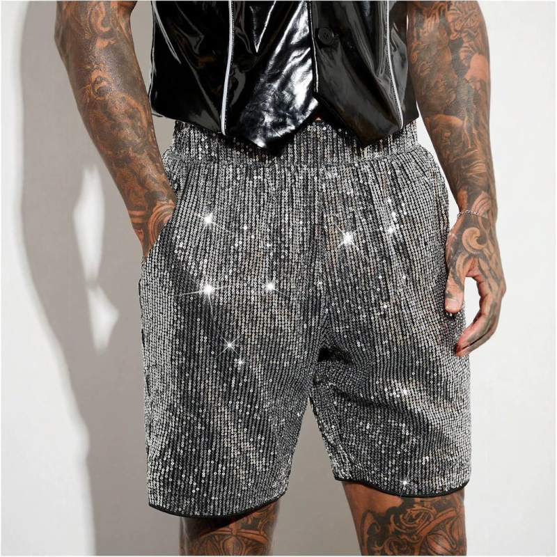 2025 m. nauji vyriški blizgantys tiesūs šortai su blizgučiais