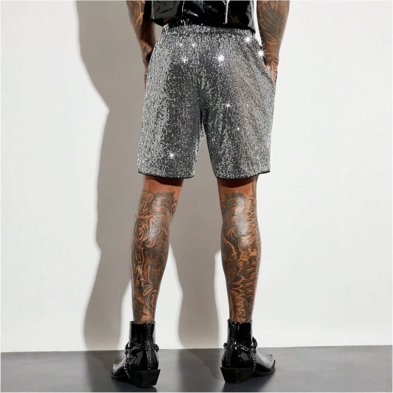 2025 m. nauji vyriški blizgantys tiesūs šortai su blizgučiais