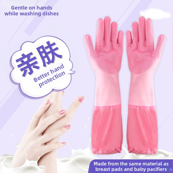 Silikoonist lemmikloomade supelkindad, hammustusvastased nõudepesukindad, pikendatud sametist veekindlad naiste köögipuhastuskindad majapidamistöödeks