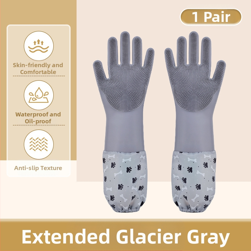 Silikoonist lemmikloomade supelkindad, hammustusvastased nõudepesukindad, pikendatud sametist veekindlad naiste köögipuhastuskindad majapidamistöödeks