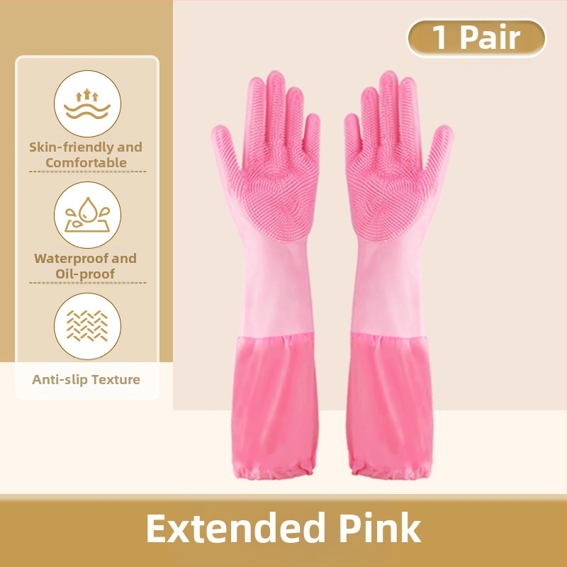 Silikoonist lemmikloomade supelkindad, hammustusvastased nõudepesukindad, pikendatud sametist veekindlad naiste köögipuhastuskindad majapidamistöödeks