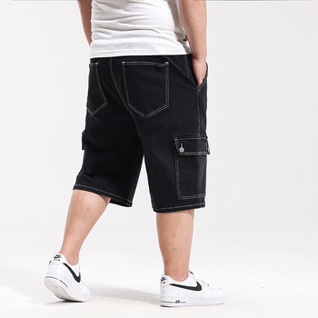 Еластични дънки за мъже, големи размери, еластична талия, работно облекло, дънкови шорти, мъжки свободни прави панталони с висока талия, дънкови средни панталони за мъже