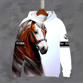 Мъжки ежедневен популярен пуловер с качулка и 3D принт с кон, пролетно-есенен дизайн, мъжки суичър с качулка, през границата