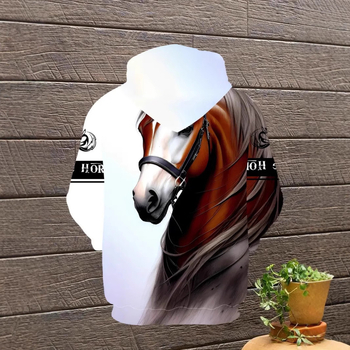 Мъжки ежедневен популярен пуловер с качулка и 3D принт с кон, пролетно-есенен дизайн, мъжки суичър с качулка, през границата