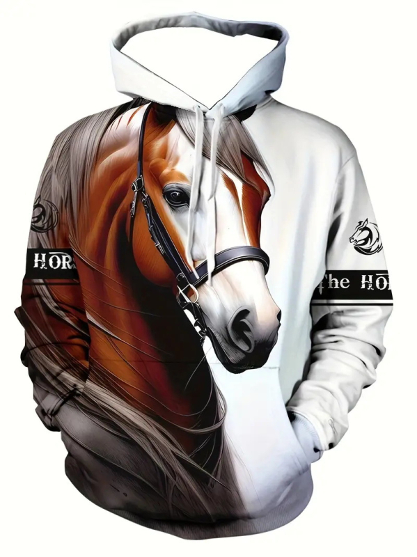 Férfi alkalmi népszerű ló mintás 3D nyomtatott tavaszi/őszi pulóver kapucnis pulóver határokon átnyúló férfi kapucnis pulóver