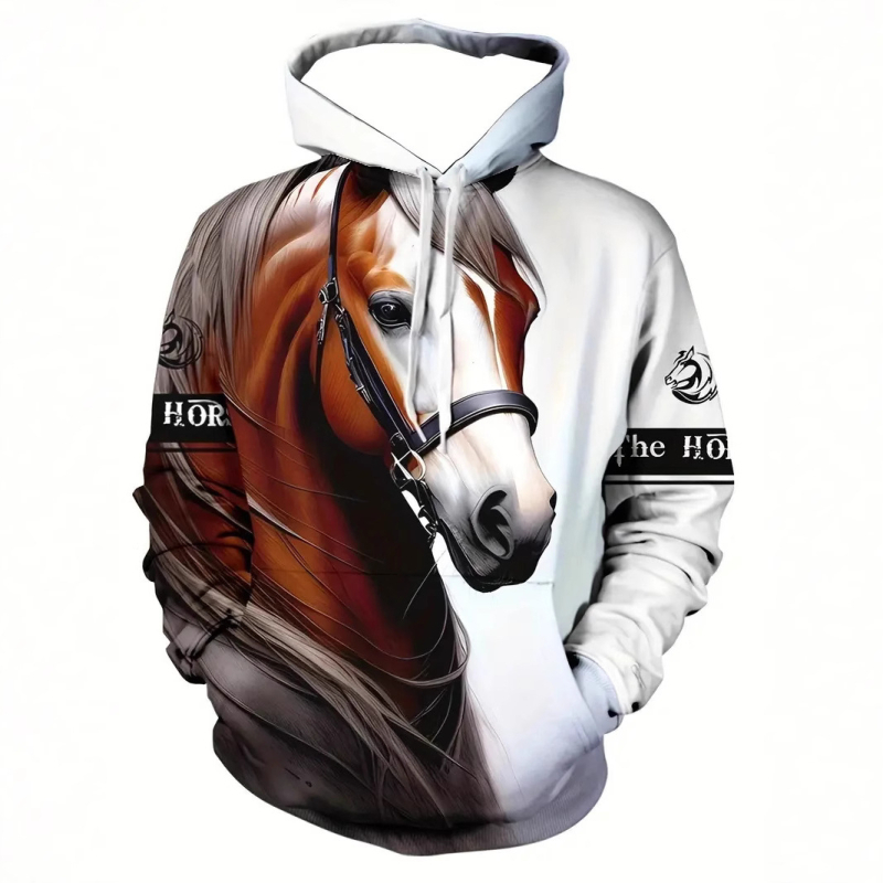 Férfi alkalmi népszerű ló mintás 3D nyomtatott tavaszi/őszi pulóver kapucnis pulóver határokon átnyúló férfi kapucnis pulóver