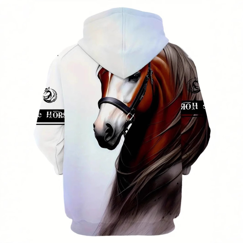 Férfi alkalmi népszerű ló mintás 3D nyomtatott tavaszi/őszi pulóver kapucnis pulóver határokon átnyúló férfi kapucnis pulóver