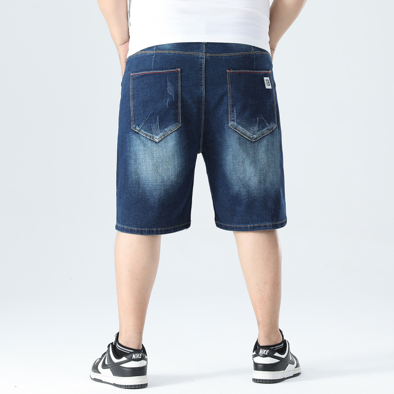 Meeste pluss-suuruses suvised uued saabumise pestud teksariidest lühikesed püksid, meeste lahtised ülisuured paksukese staggy vöökohaga püksid