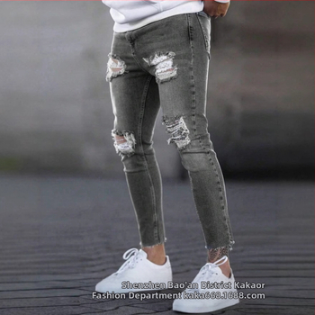 Шейн трансгранична външна търговия Европа и Съединените щати нови мъжки дънки ежедневни тънки крака мъжки скъсани панталони на едро