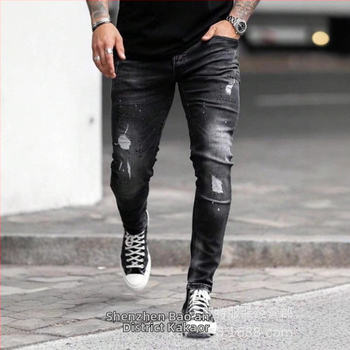 Шейн трансгранична външна търговия Европа и Съединените щати нови мъжки дънки ежедневни тънки крака мъжки скъсани панталони на едро