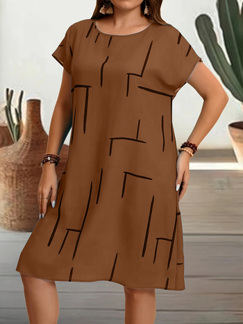 Дамска рокля с V-образно деколте с геометричен принт, размер \