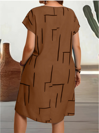 Дамска рокля с V-образно деколте с геометричен принт, размер \