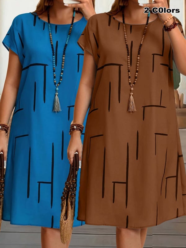 Rochie de damă cu imprimeu geometric și decolteu în V, mărime mare, vară și toamnă 2025, Vovawish, Amazon, Ebay