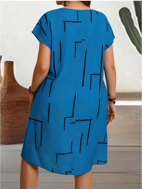 Piiriülene pluss-suuruses 2025. aasta suvine ja sügisene Vovawish Amazon Ebay trükitud V-kaelusega kleit naistele geomeetrilise mustriga