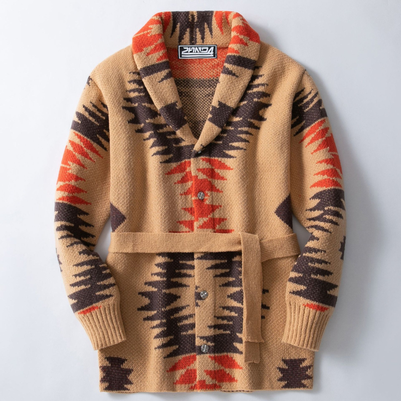 Piiriülene meeste rõivas Euroopa ja Ameerika meeste retrohõnguline vastupidav žakaarkampsun, keskmise pikkusega paeltega kardiganmantel SY0114