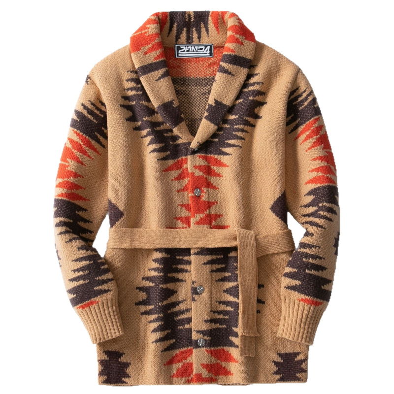 Piiriülene meeste rõivas Euroopa ja Ameerika meeste retrohõnguline vastupidav žakaarkampsun, keskmise pikkusega paeltega kardiganmantel SY0114