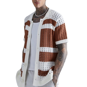 Δημοφιλές αμερικανικό μοντέρνο ανδρικό μάλλινο πουκάμισο για νέους, μοντέρνο ανδρικό πουκάμισο με κοντό μανίκι και ασορτί χρώμα.