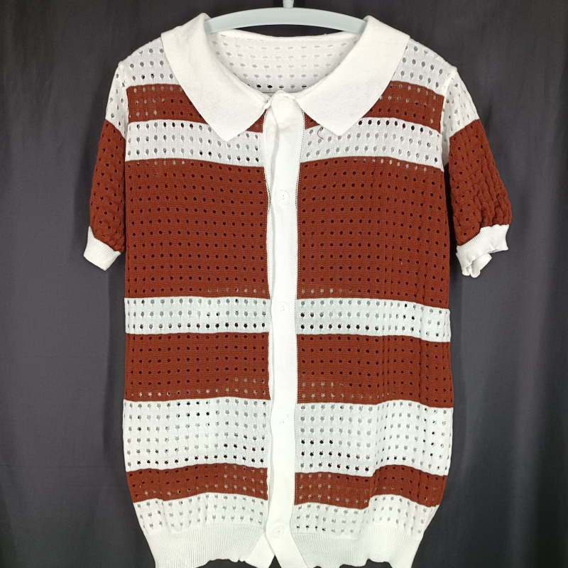 Popularna američka moderna muška šuplja vunena košulja, moderna muška boja, originalna klasična pletena košulja kratkih rukava