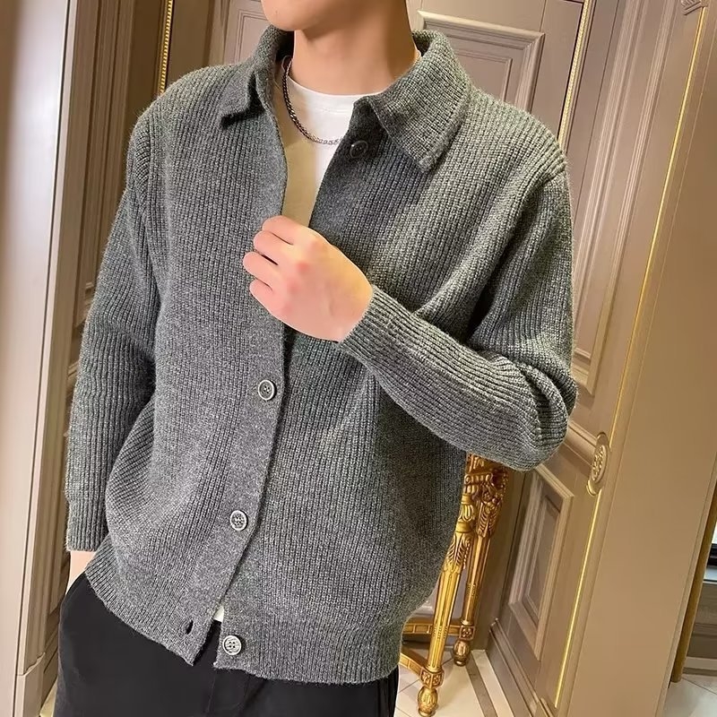 Sügis- ja talvine revääriga kardigan 2022 Kudumid Lahtised trendikad kampsunid Pealisrõivad Paks kampsun Meeste topp-jakk-kampsun