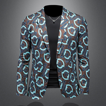 Euroopa jaama kevad- ja sügisene uus vabaaja väike ülikond meeste moodne isikupärastatud trendikas trükitud õhuke ühekordne läänelik jakk X6692