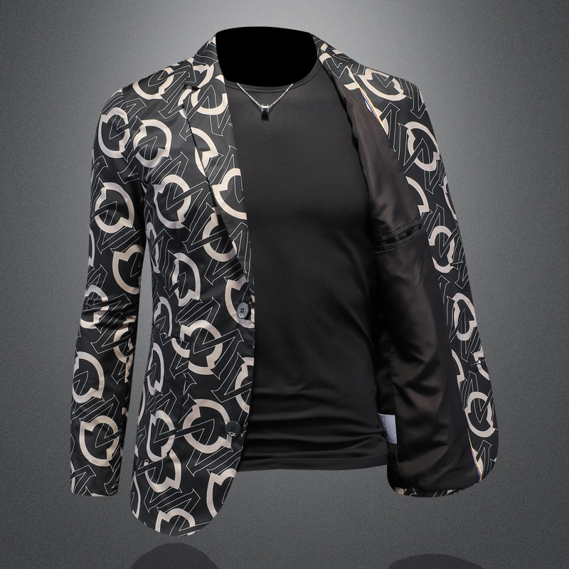 Euroopa jaama kevad- ja sügisene uus vabaaja väike ülikond meeste moodne isikupärastatud trendikas trükitud õhuke ühekordne läänelik jakk X6692