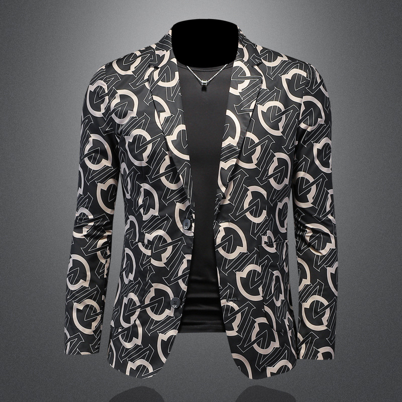 Euroopa jaama kevad- ja sügisene uus vabaaja väike ülikond meeste moodne isikupärastatud trendikas trükitud õhuke ühekordne läänelik jakk X6692