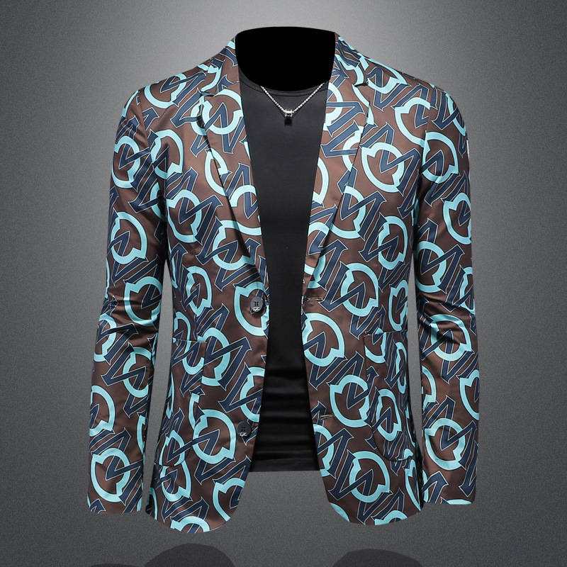 Euroopa jaama kevad- ja sügisene uus vabaaja väike ülikond meeste moodne isikupärastatud trendikas trükitud õhuke ühekordne läänelik jakk X6692