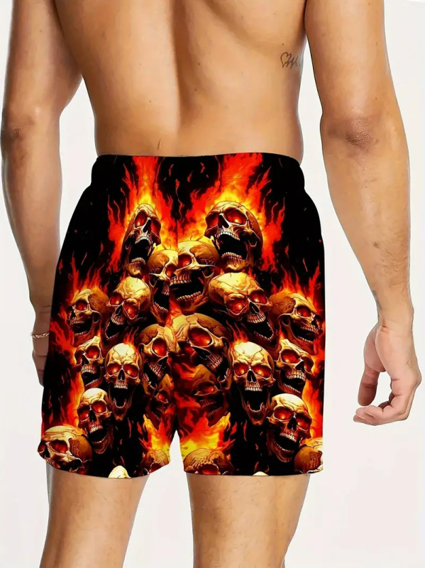Καλοκαιρινά Νέα Διασυνοριακά Σε Ζεστές Πωλήσεις Δημιουργική Σειρά Flame Skull 3D Printed Σορτς για Αγόρια Casual Παντελόνι Παραλίας Πέντε Σημείων