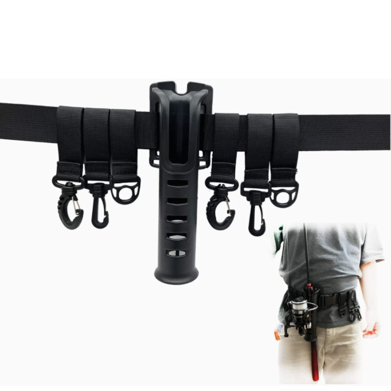 Žvejybos diržo laikiklis, reguliuojamas žvejybos diržas, tinkantis muselinei žvejybai, banglenčių sportui, besisukančiai meškerės įrangai