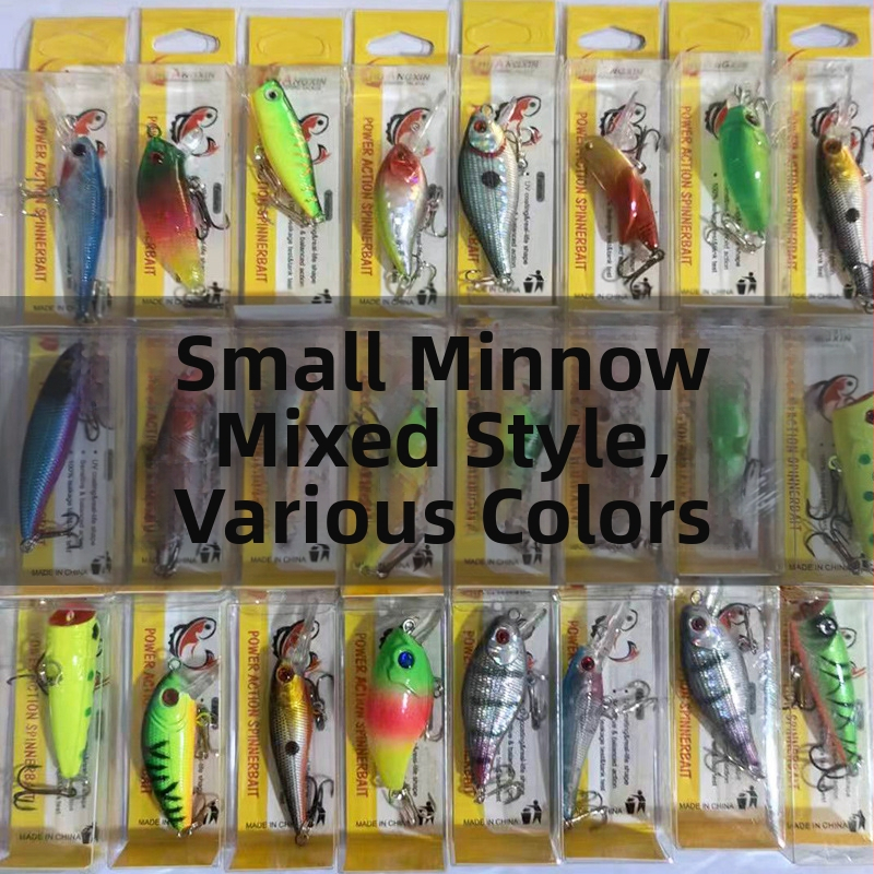 Didmeninė prekyba kietomis žuvimis, mažomis 3–6 cm Minopalua netikru masalu, tolimojo investavimo stiliaus, derančios spalvos.