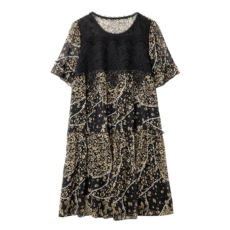 Boshili kampsunkaelusega polüester/polüester (polüester) A-lõikeline seelik Lühikeste varrukatega kleit Suvine lai elegantne keskmise suurusega kleit