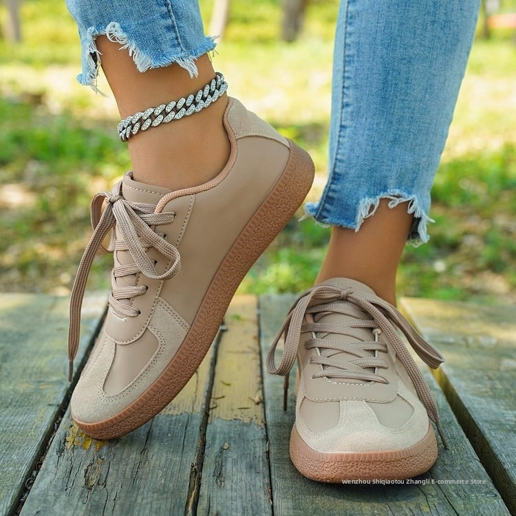 Ретро ежедневни универсални бели обувки за жени 2025 Пролет и есен Нови леки, дебели подметки, ниски връзки, модерни обувки за тренировки