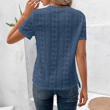 Európai és amerikai új Wish Amazon Hot Explosions üreges V-nyakú, rövid ujjú, denevérujjas, vékony póló, új felső