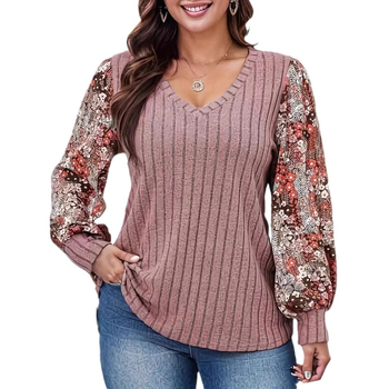 Φθινόπωρο 2024 Ευρώπη και Ηνωμένες Πολιτείες διασυνοριακός ανεξάρτητος σταθμός Amazon νέα γυναικεία μόδα λουλουδιών εκτύπωσης φανάρι μανίκι T