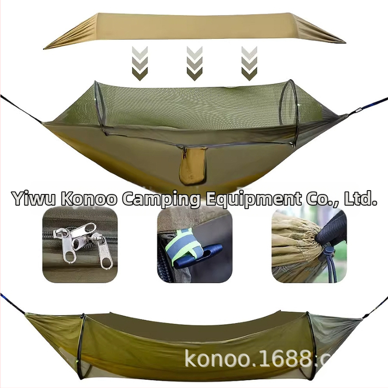 Три в едно нов хамак за къмпинг, двоен анти-преобръщащ се, автоматичен, бързо завъртащ се, мрежа против комари