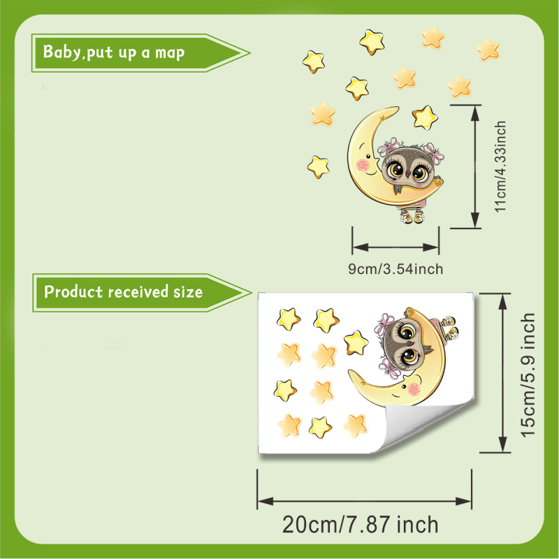 Uus ACCYG025 roosa helesinine kuu-öökulli lüliti kleebis lastetoa elutoa seinale