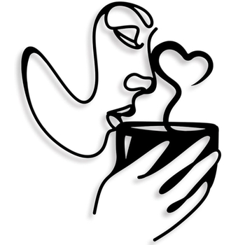 Ristpiiriline metallist seinakunst minimalistlikele naistele, kes joovad kohvi, kassikujuline moodne abstraktne joonfiguuriga kohviseina kleebis