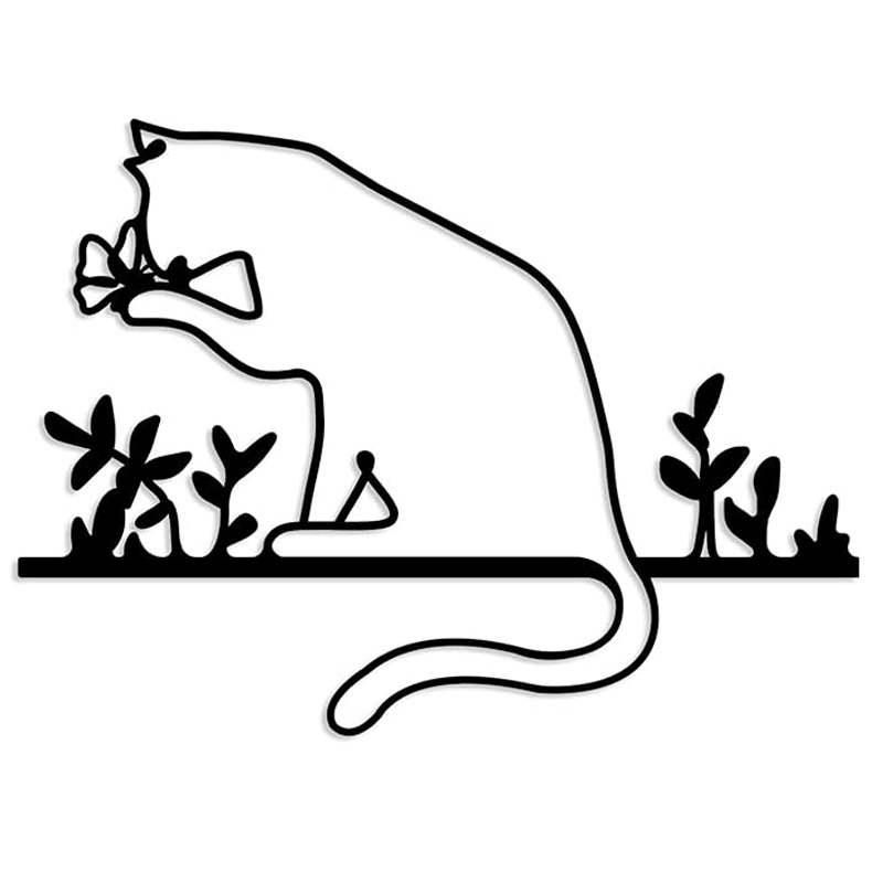 Ristpiiriline metallist seinakunst minimalistlikele naistele, kes joovad kohvi, kassikujuline moodne abstraktne joonfiguuriga kohviseina kleebis