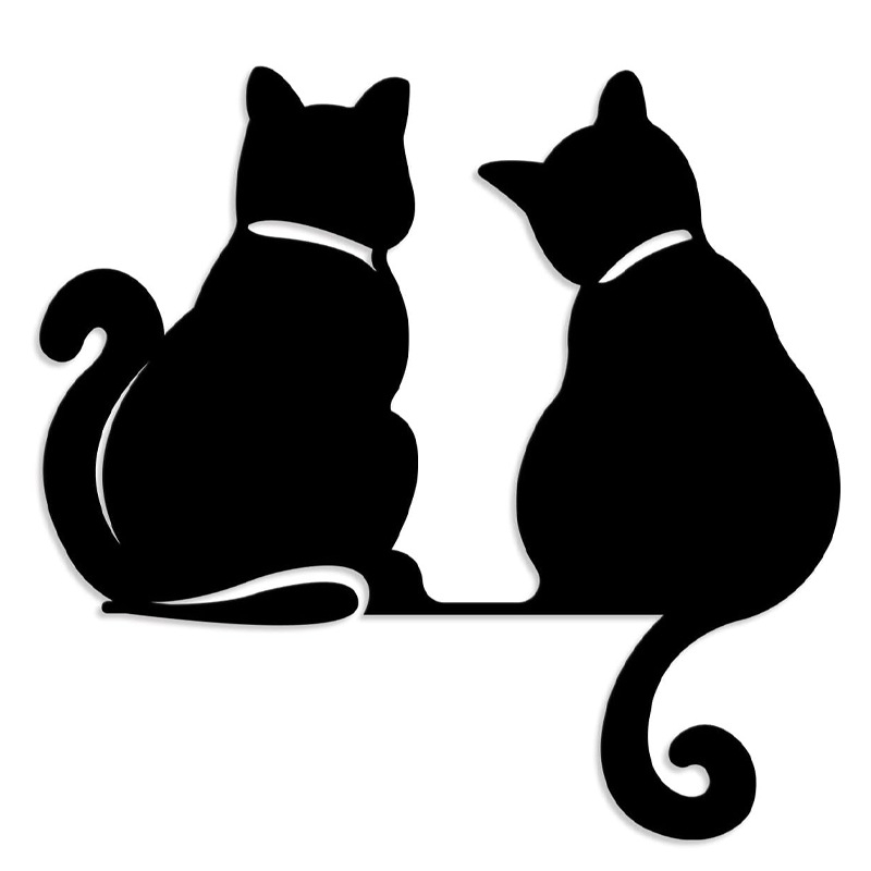 Ristpiiriline metallist seinakunst minimalistlikele naistele, kes joovad kohvi, kassikujuline moodne abstraktne joonfiguuriga kohviseina kleebis