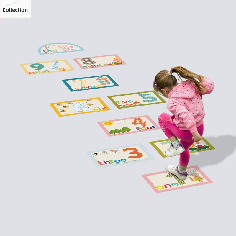 Angol digitális ugró kockás matricák gyermekek oktatási fejlesztő rajzfilm szülő-gyermek interaktív nappali dekoratív padlómatricák CH07