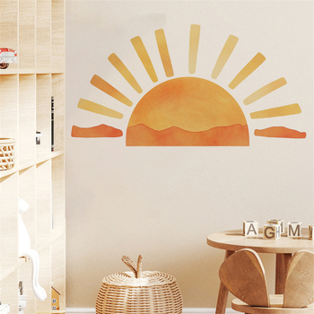 Νέα αυτοκόλλητα τοίχου με κινούμενα σχέδια και χειροποίητο ήλιο, διακοσμητικά αυτοκόλλητα τοίχου για παιδικό δωμάτιο, νηπιαγωγείο, τάξη παιδικής φροντίδας